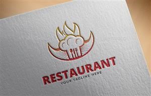 Restaurant Logo With Flames and Shield